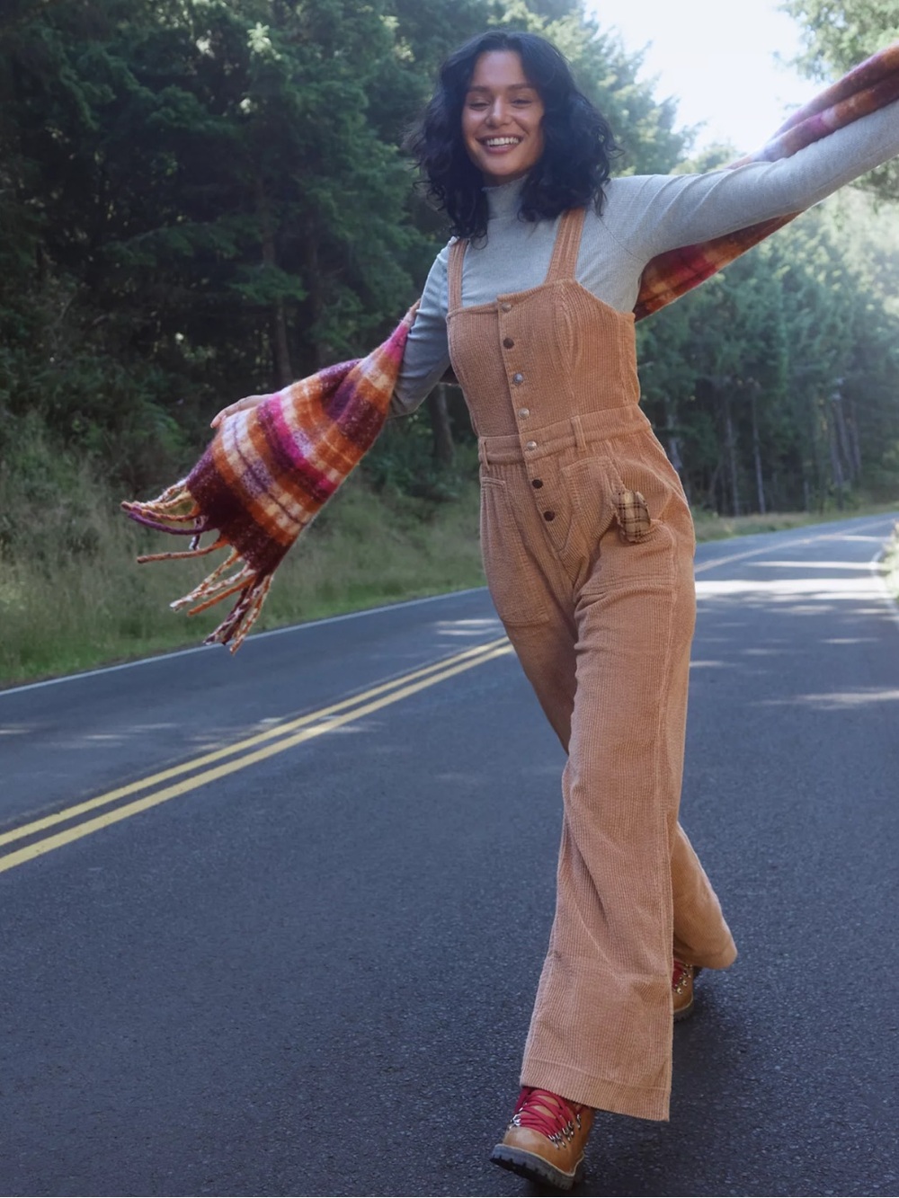 Aerie Corduroy Kick Flare Jumpsuit M Beige Fall Overalls Boho Pumpkin Patch